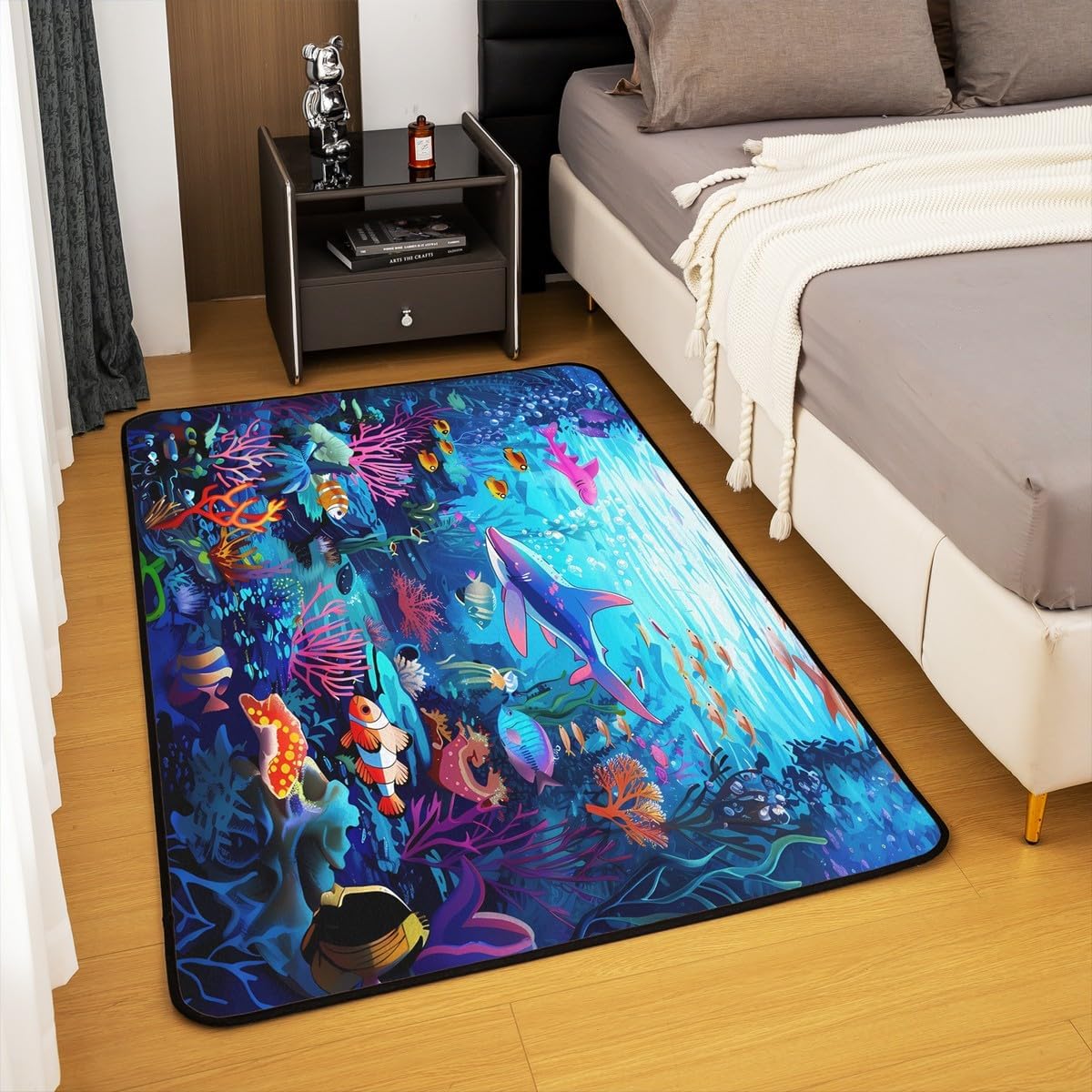 Feelyou Kids Shark Area Rug 3x5 Ocean Sea Animal Living Room Rugs for Boys Girls Sea Underwater World Decorative Carpet Set Coral Coralline Indoor Floor Mat