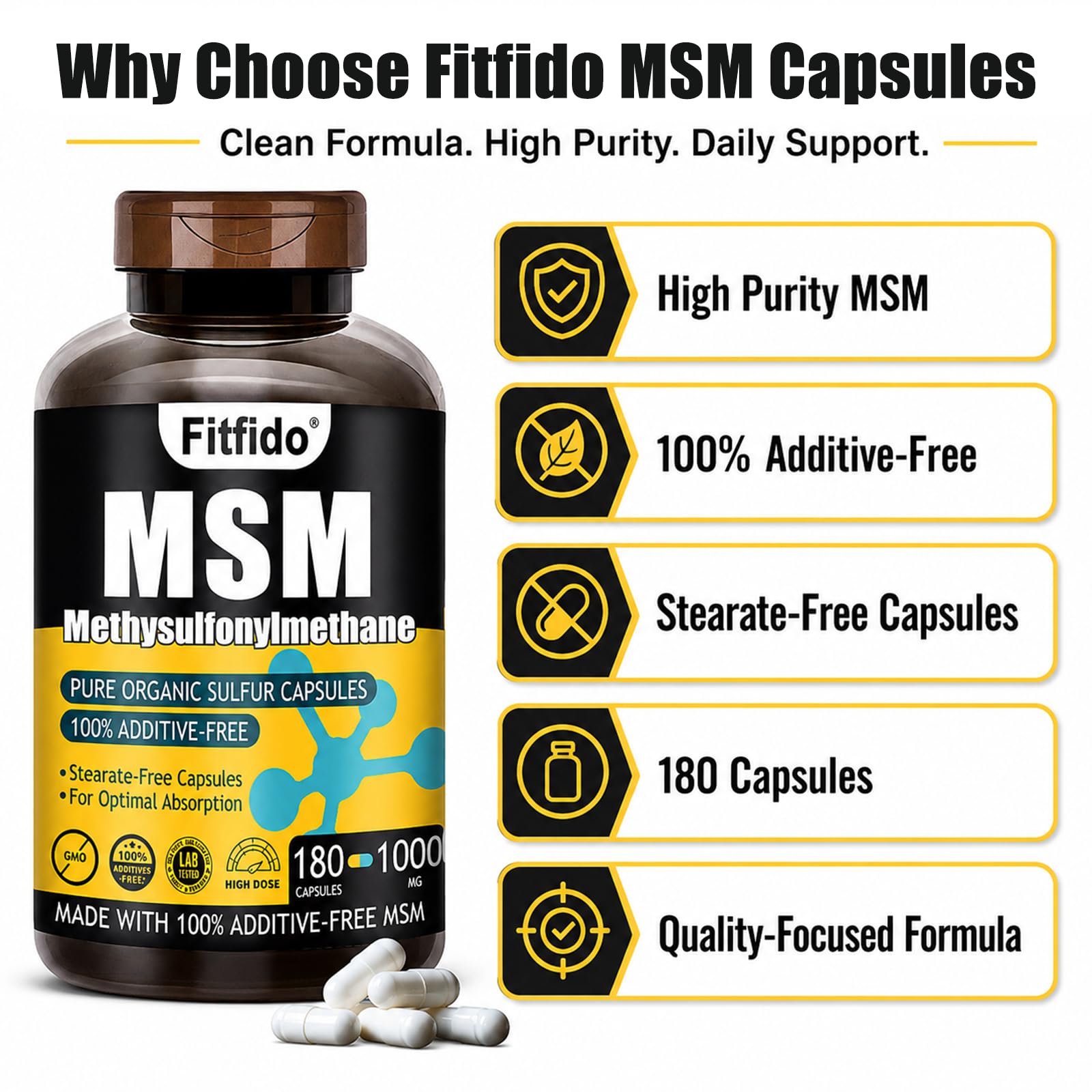 MSM Capsules 1000mg, 99.9% Pure Organic Sulfur, 180 Count — Amazon image 8