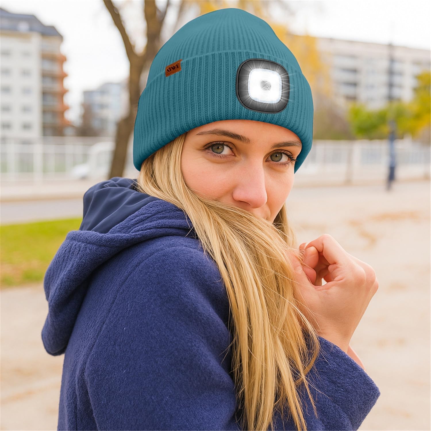 ATNKE LED Lighted Beanie Cap, USB Rechargeable 4 LED Running Headlamp Lined Fleece Hat with Light Gift for Men and Women - Image 6