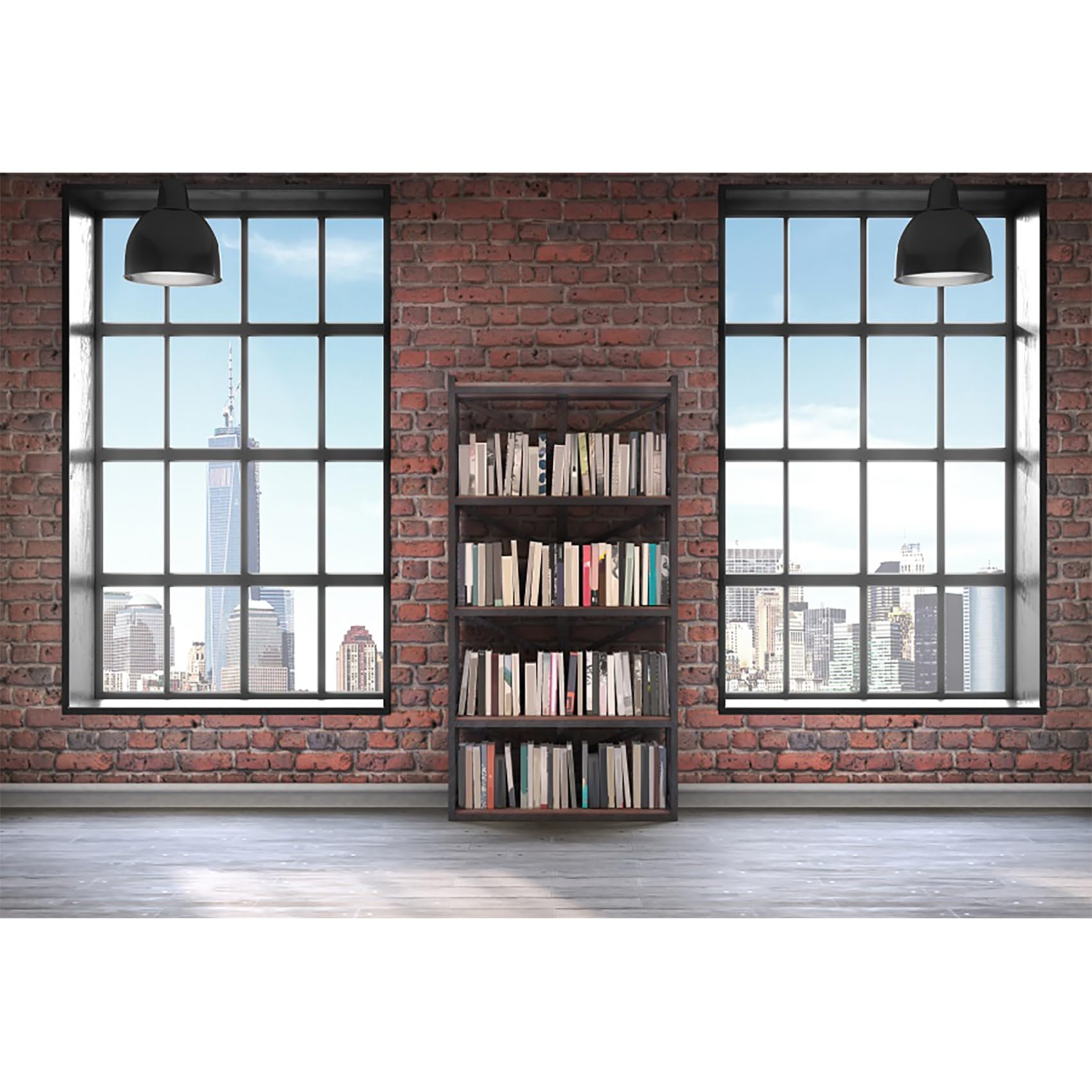 3x2m Intérieur Pièce Toile de Fond Vieux Mur De Briques Étagère à Livres La fenêtre Paysage Urbain La Photographie Contexte Intérieur Pièce Entreprise Réunion en Ligne Décor, Vinyle