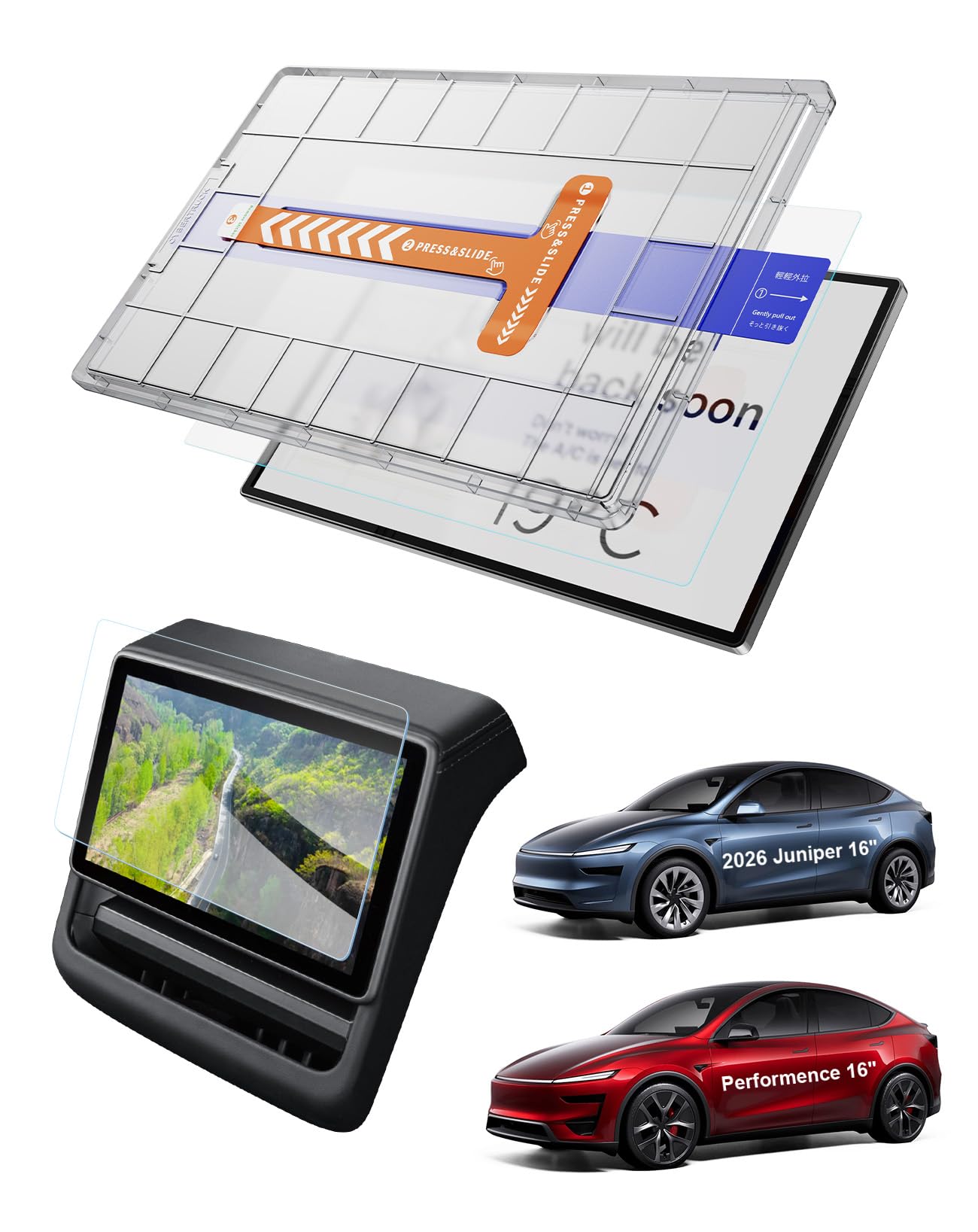 GAFAT 16" + 8" 2026 Tesla Model Y juniper Premium/Performance Glas Schutzfolie, 16 Zoll 2026 Model Y Premium Displayschutzfolie mit Auto-Alignment Kit & Staubfrei-Box, 9H-Kratzfest[2 Stück]
