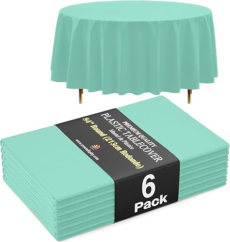 Miniatura 30 de Exquisite Mantel Redondo Premium Azul Claro 66% Más Grueso 0.5 Mil Paquete de 12 Manteles de Mesa de Plástico Desechables de 84 Pulgadas Mantel Azul