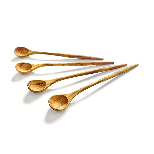 WONDERFUL Olive Wood Long Handle Spoons 4 pcs