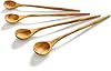 WONDERFUL 100% Natural Olive Wood Long Handle Spoons for Coffee, Tea, Milkshake Kitchen Stirring, Cocktail Stirrer; Mixing Honey Spoon, Chef Tasting Spoons4 pcs
