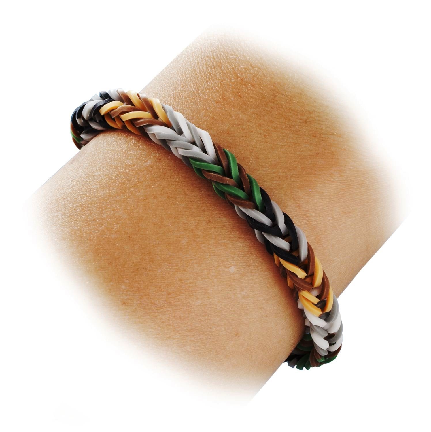folia 4001868070286 339589 – Rubber Loops Camouflage, 500 gumowych taśm, w zestawie 25 S – klipsy i 1 szydełko