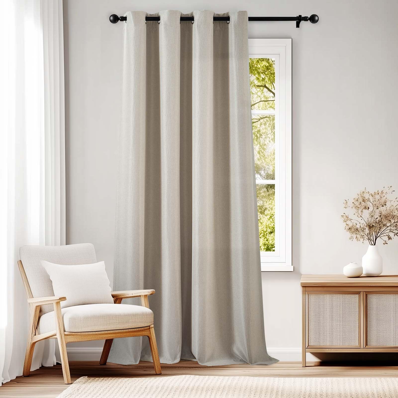 JINCHAN Linen Textured Curtain for Living Room Room Darkening Thermal Insulated Grommet Top Window Drape for Bedroom 1 Panel (132x244CM, Greyish Beige)