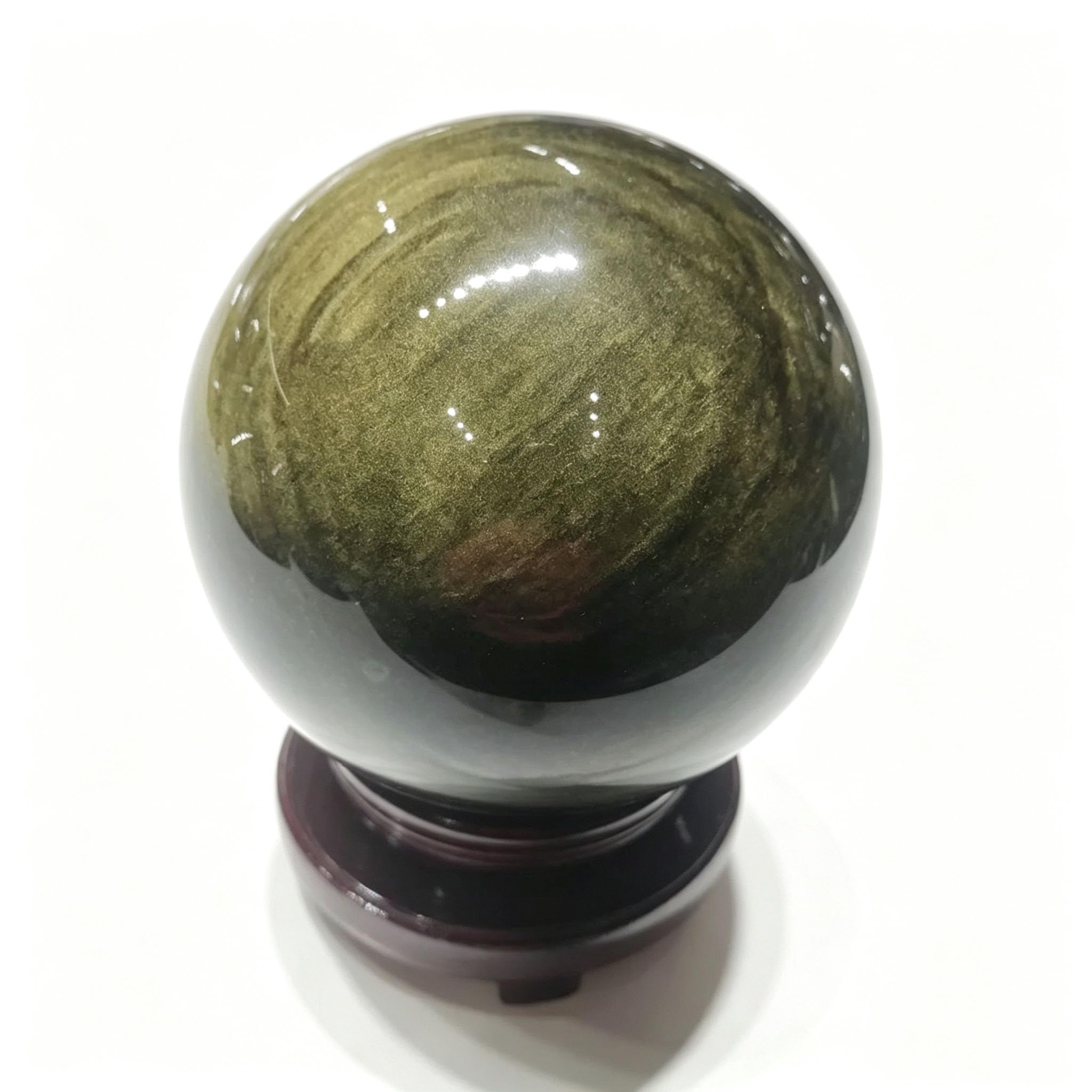HHCTEBEC Gold Sheen Obsidian Sphere with Stand, Protection & Prosperity