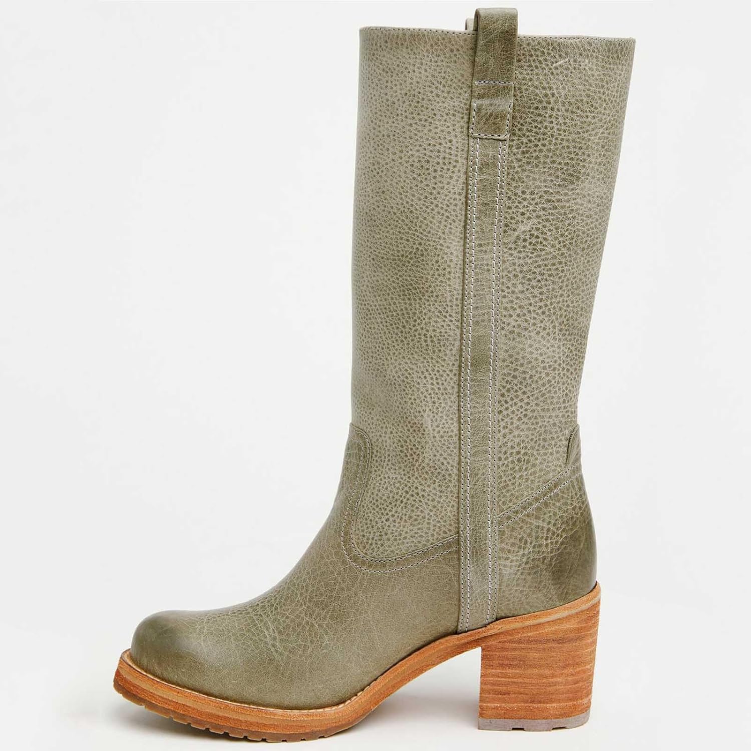 Mid Calf Boots for Women Chunky Block Heel Knee High Boot Pull on Riding Fall Boots Round Toe Leather Campus Boot