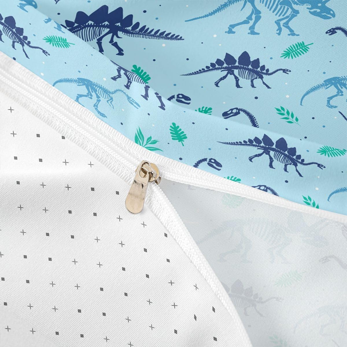 Castle Fairy Dinosaur Duvet Cover Set Twin Size,Dinosaur Skeleton Kids Bedding Sets 2Pcs for Boys Teens Room Decor,Wild Animals Bones Print Comforter Cover Cartoon Blue Quilt Cover,1 Pillowcase