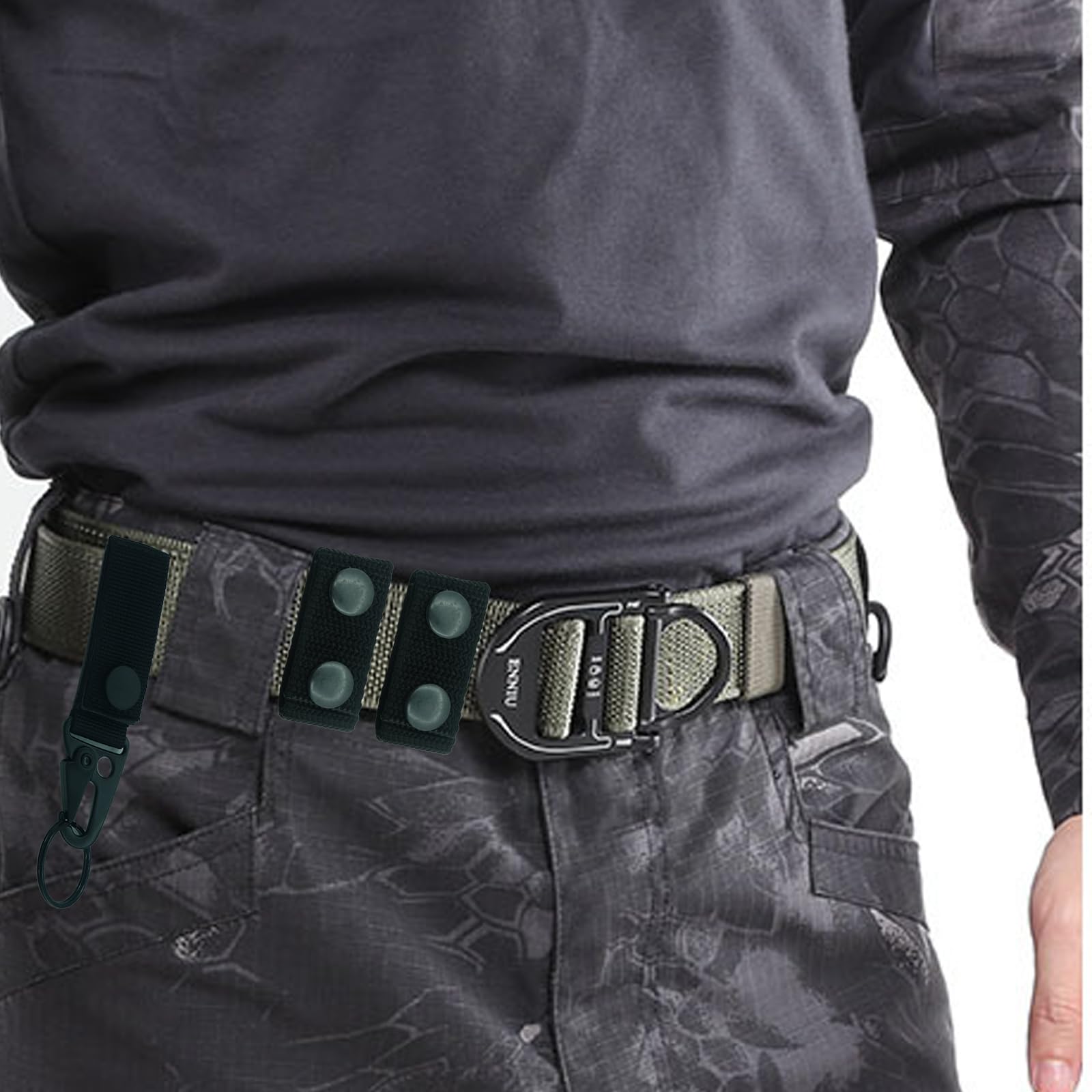 6 Piezas Accesorios Cinturón Táctico con 4 Piezas Mosquetón Táctico, Mosquetones Multifuncional Cinturón Táctico, para Deportes al Aire Libre, Camping y Senderismo