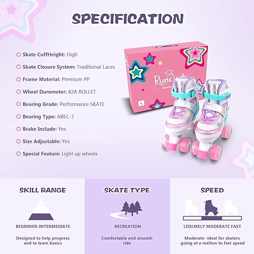 Miniatura 6 de Toddler Roller Skates for Girls Kids Boys, 4 Size Adjustable with Light Up Wheels A-Rosa