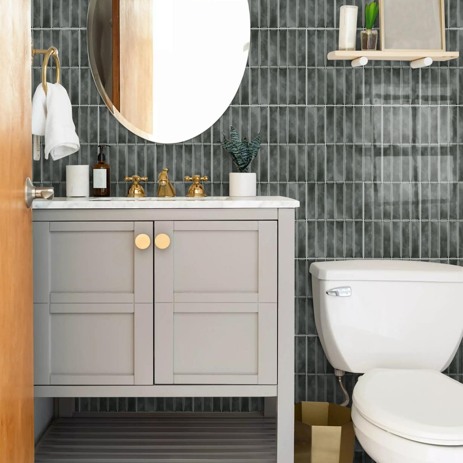 Self Adhesive Wall Tiles Grey Stick on Thicker Peel and Backsplash for Kitchen Bathroom Tile Stickers