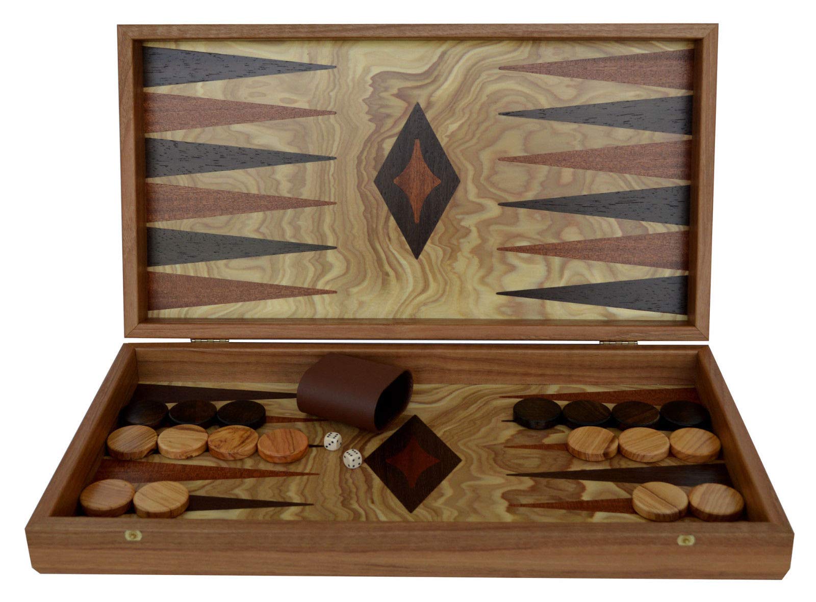Manopoulos Traditional Olive Wood Backgammon Set - Olive Wood Checkers
