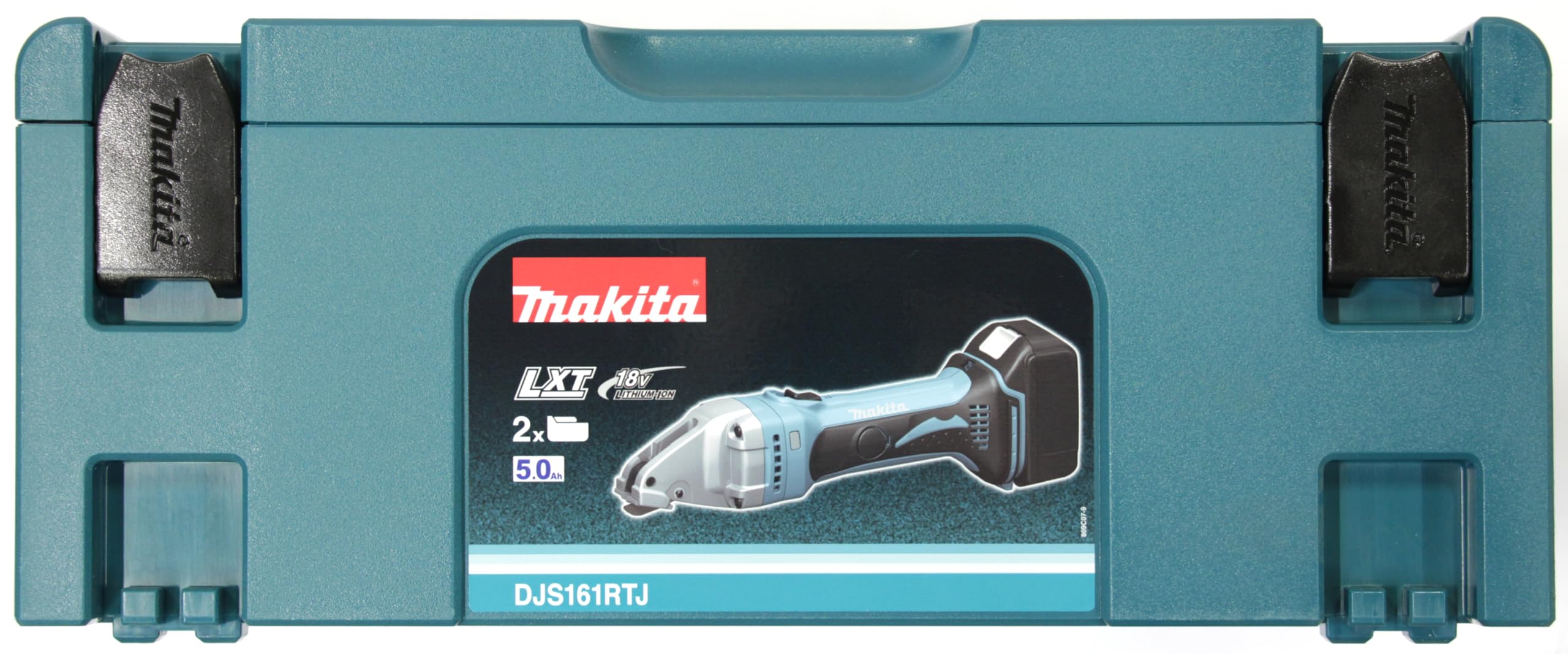 Makita Forbici per lamiere a batteria, 1,6 mm, 18 V, 5,0 Ah, 2 batterie e caricatore in MAKPAC, DJS161RTJ