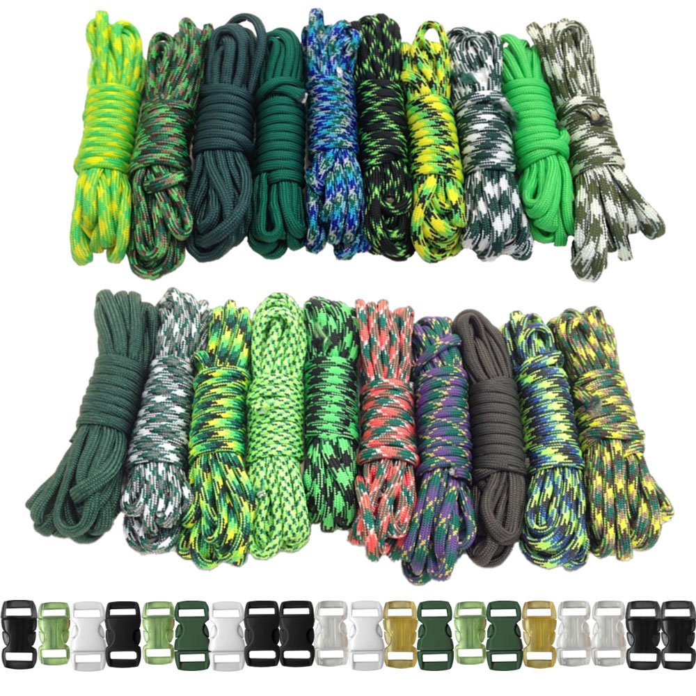 PARACORD PLANET 550lb Type III Paracord Combo Bastelsets mit Schnallen (Grüner Riese)