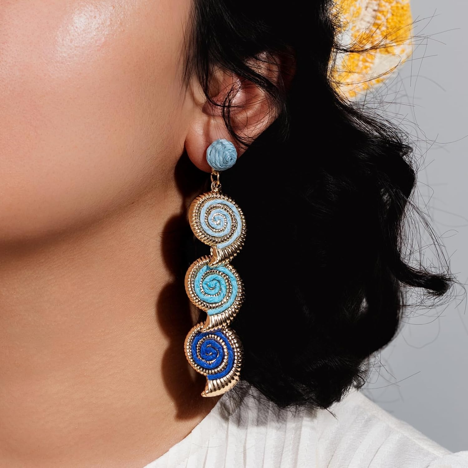 Boho Raffia Earrings Starfish Shell Seashell Dangle Drop Earrings Cute Statemnet Trendy Jewelry Summer Beach Outfits for Women - Image 6