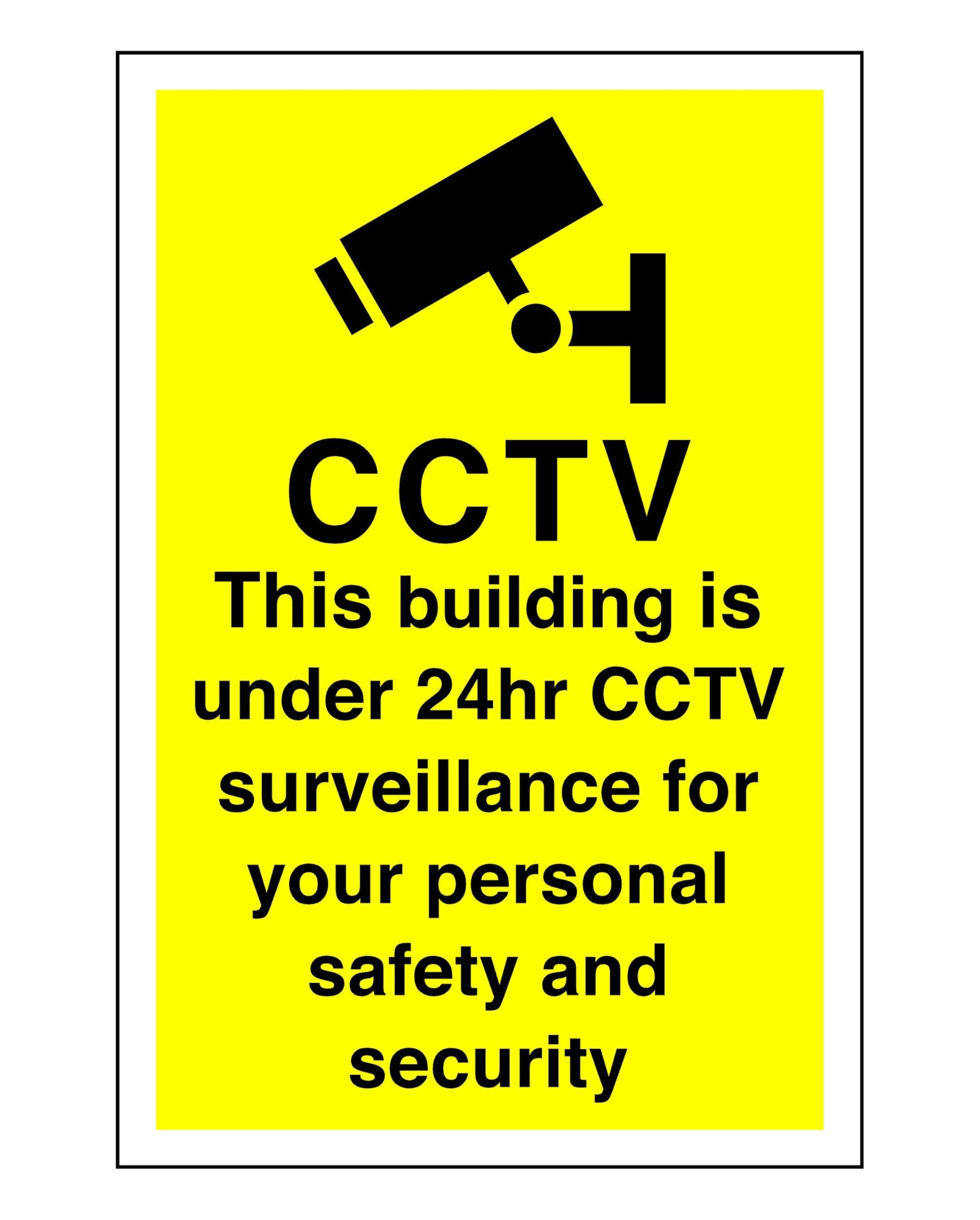CCTV this building is under 24hr CCTV sign - 1.2mm Rigid plastic for indoor/outdoor usage (300mm x 200mm) Viewing Distance within 7m.