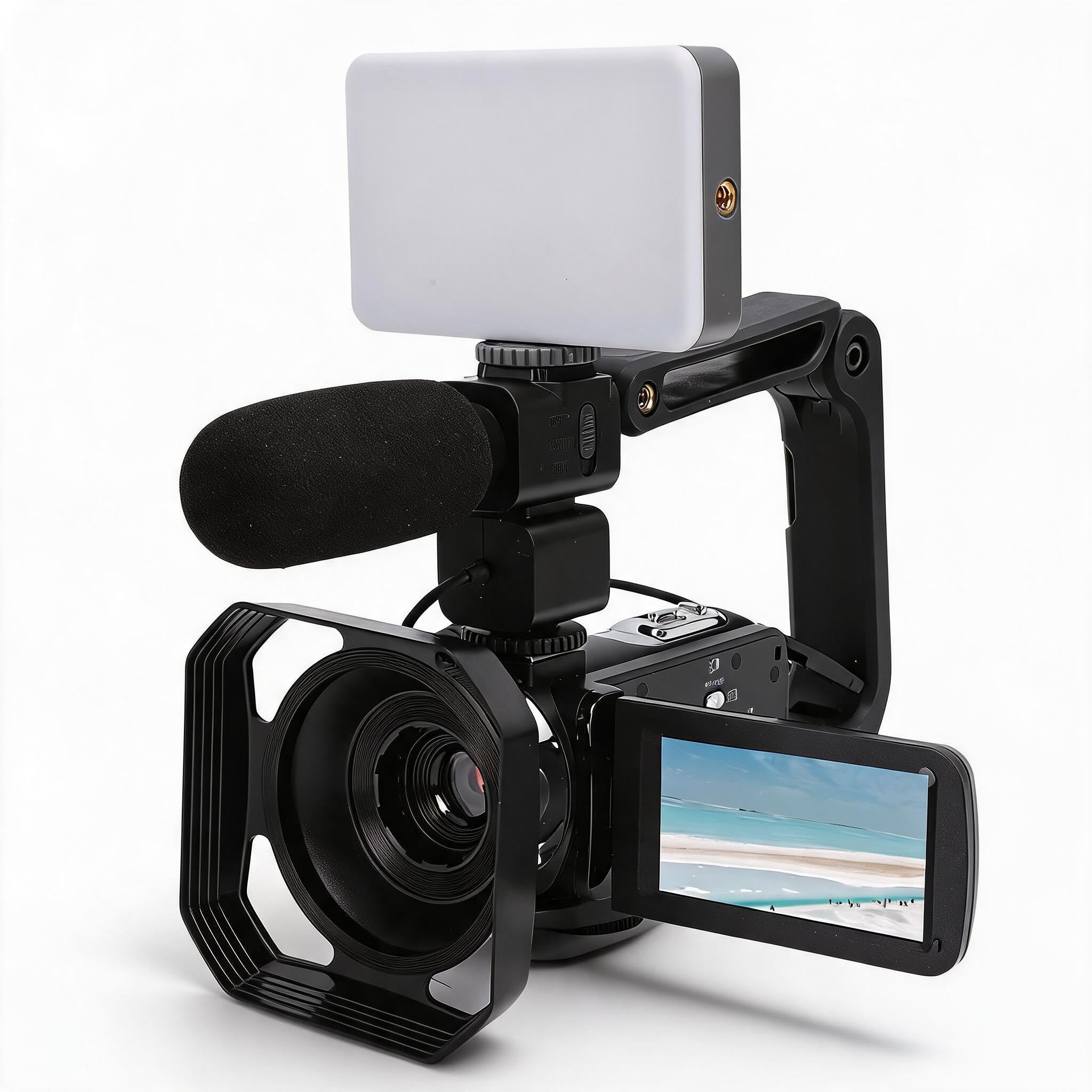 Sxhlseller Cámara de Vídeo 8K Videocámara de 64MP con Estabilización de 6 Ejes, Pantalla Táctil Giratoria de 3 Pulgadas, Visión Nocturna WiFi, Cámara Web, Control Remoto, Micrófono, Zoom de
