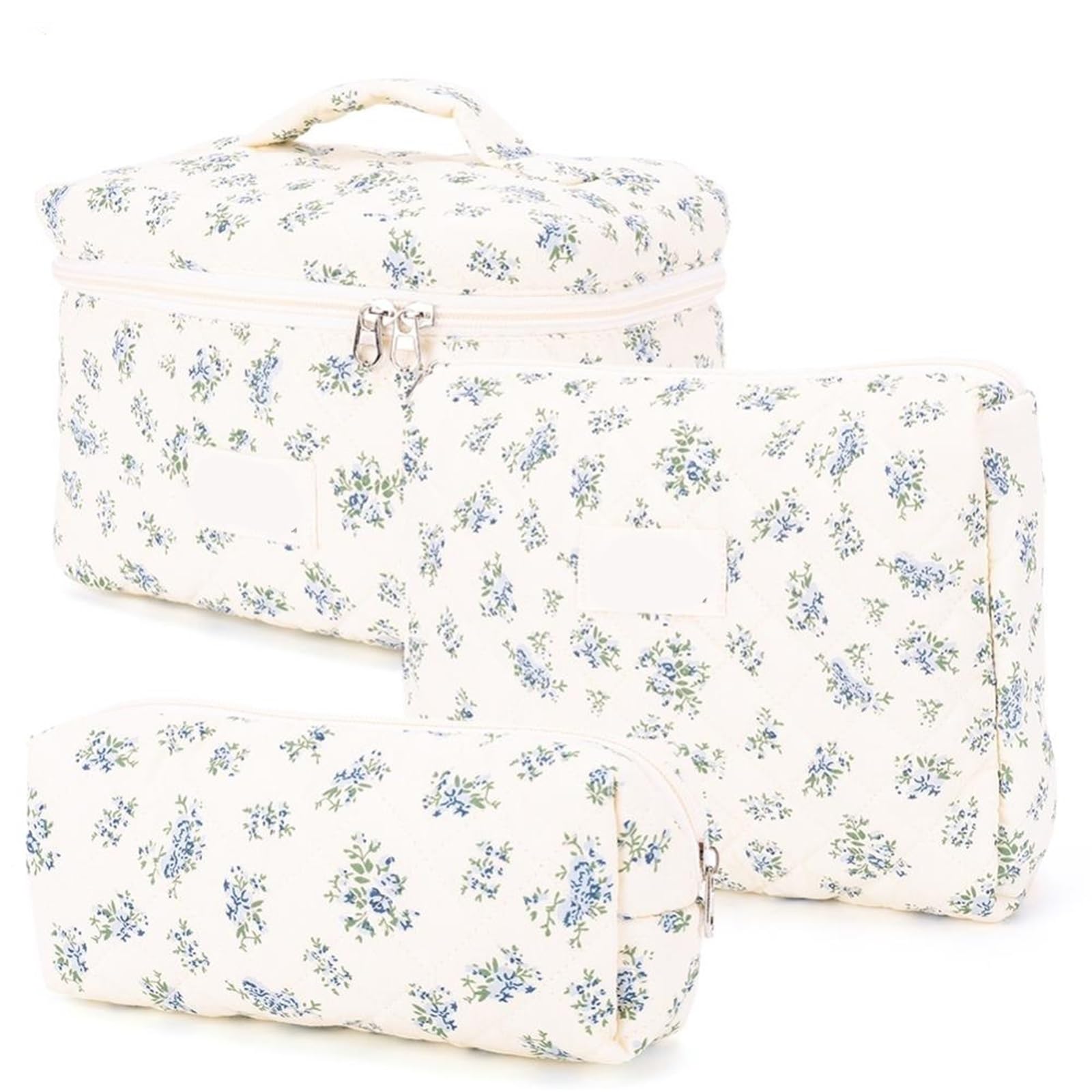 Neceser Acolchado Bolsa de Maquillaje Acolchada de 3 Piezas, Bolsa de cosméticos portátil de Gran Capacidad con Estampado Floral, Bolsa de Almacenamiento for el Cuidado de la Piel(Color-12)