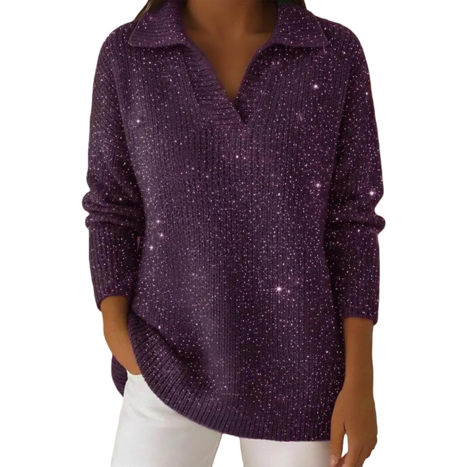 Sequin Sweaters for Women Dressy Casual Christmas Holiday Party Tops Elegant New Years Eve Outfit Knit Sparkly Shirt