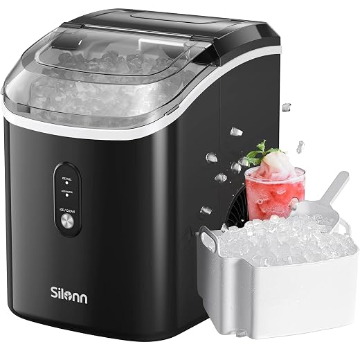 Nugget Ice Maker Countertop, Silonn Chewable Pellet Ice Machine with Self-Cleanin Function, 36lbs/24H Portable Ice Makers for Home Kitchen Officce, Black