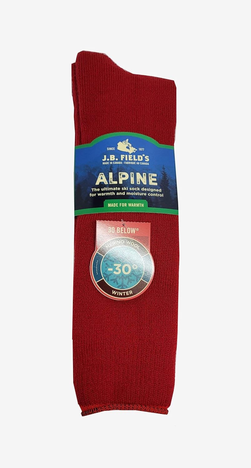 J.B. Field's Alpine -30 Below Winter Socks, Over-the-Calf Merino Wool Thermal Socks, 2 Pairs