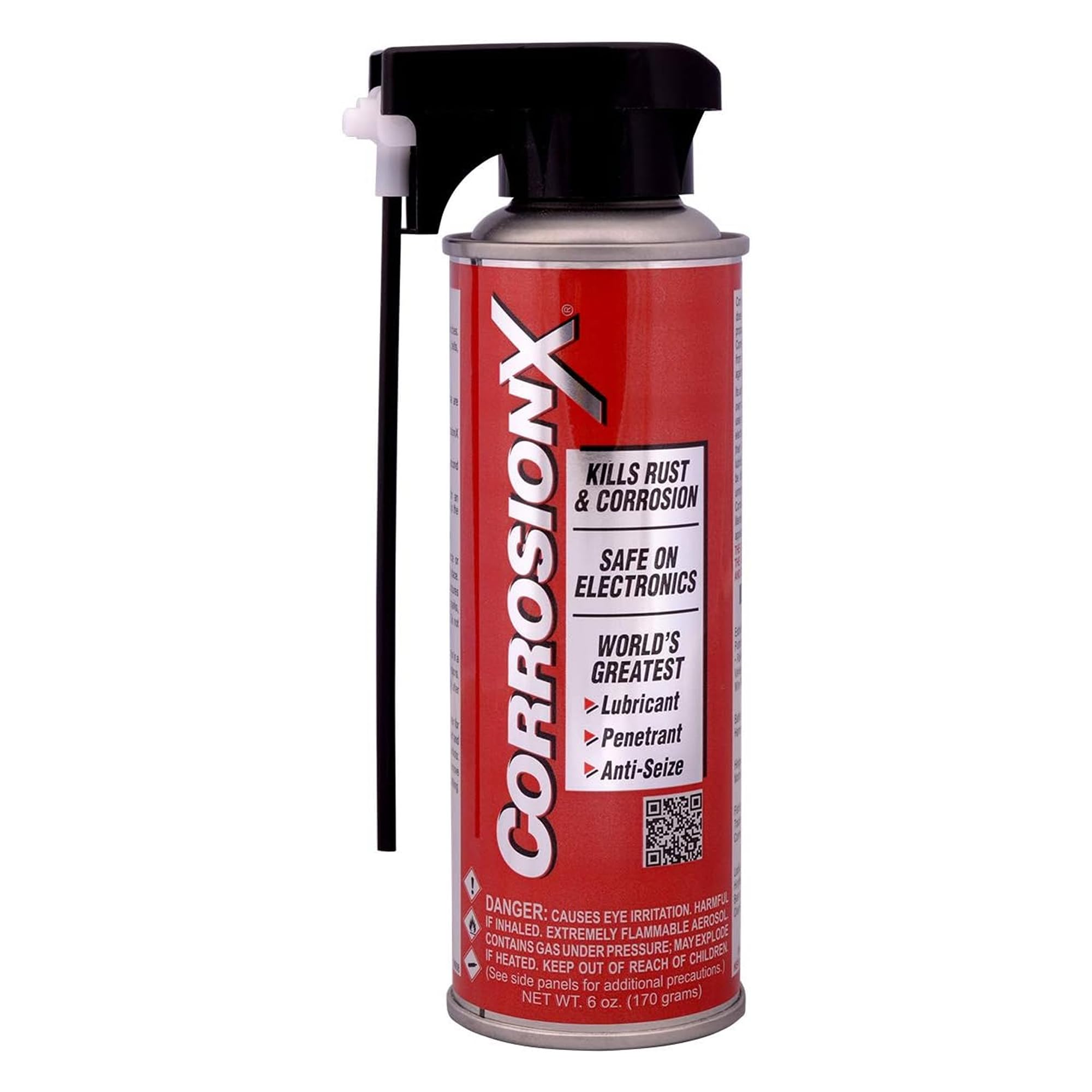 CorrosionX Rust Inhibitor, Industrial-Strength Dielectric Corrosion Prevention, Lubricant & Penetrant for Marine, Automotive, Electronics & RV Use, Protects Bolts, Cables, Engines, Parts, 6oz Aerosol