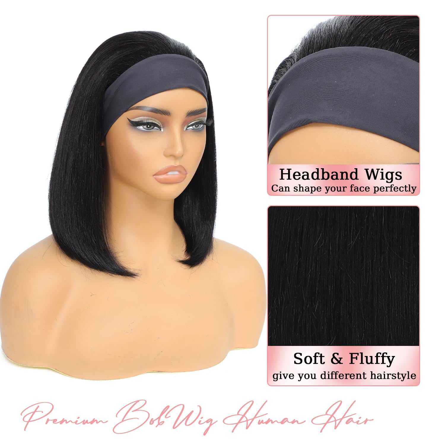 Amazon.com : XCHJH Bob 10Inch Headband Wig Human Hair Short 