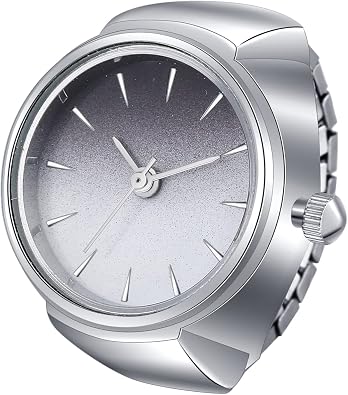 JewelryWe Finger Watch for Women - Stretchy Elastic Band Round Simple Dial Quartz Ring Watches for Daily and Office