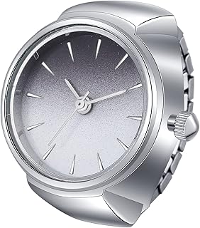 Men Women Finger Watches Gold/Silver Plated Elastic Watch Rings Simple Round Quartz Ring Watches with Gradient Color Dial for Halloween