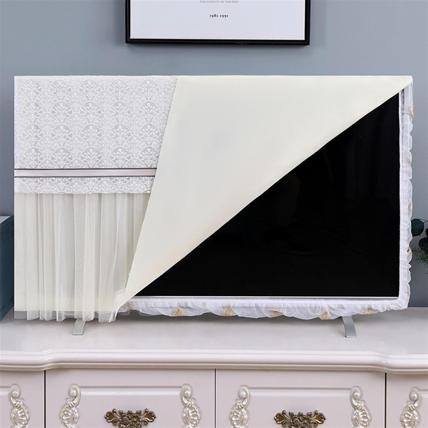 Universal Tv Dust Cover for LCD/Led Monitors Elegant Lace Indoor Television Display Protector, 32-85 Inch, Decorative Display Cover(Beige,65 inch)