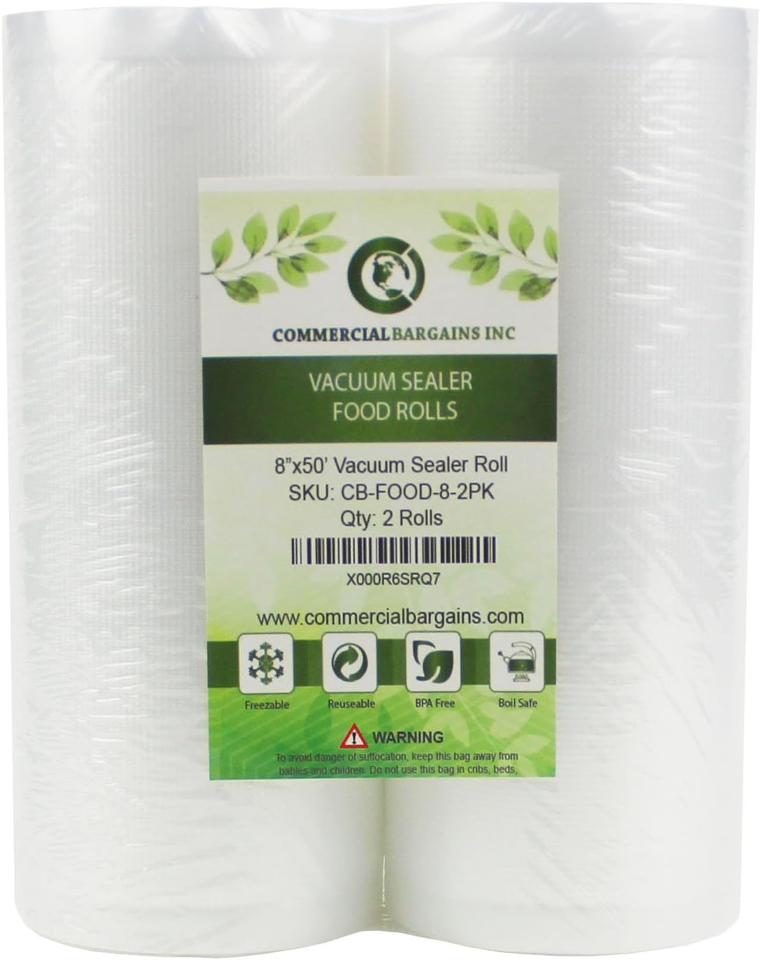 2 Large 8" x 50' Vacuum Saver Rolls Commercial Grade Food Sealer Bags by Commercial Bargains
