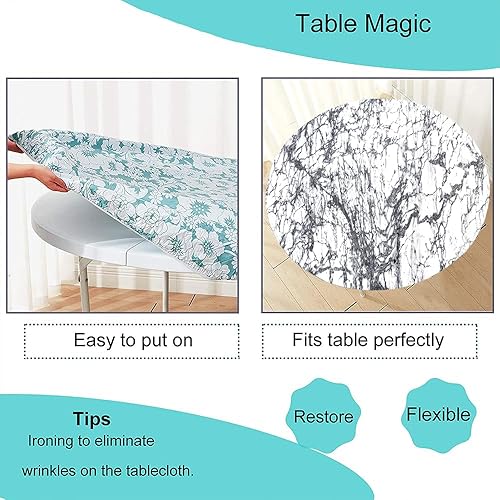 Miniatura 5 de Mantel ajustable de estilo rústico redondo con borde elástico de mármol, para decoración de mesas de comedor de cocina, comedor o picnic al aire