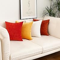 Vista 5 de Jeneoo - Fundas de almohada decorativas rojas brillantes de chenilla suave, fundas de cojín cómodas y sólidas para sofá de sala de estar