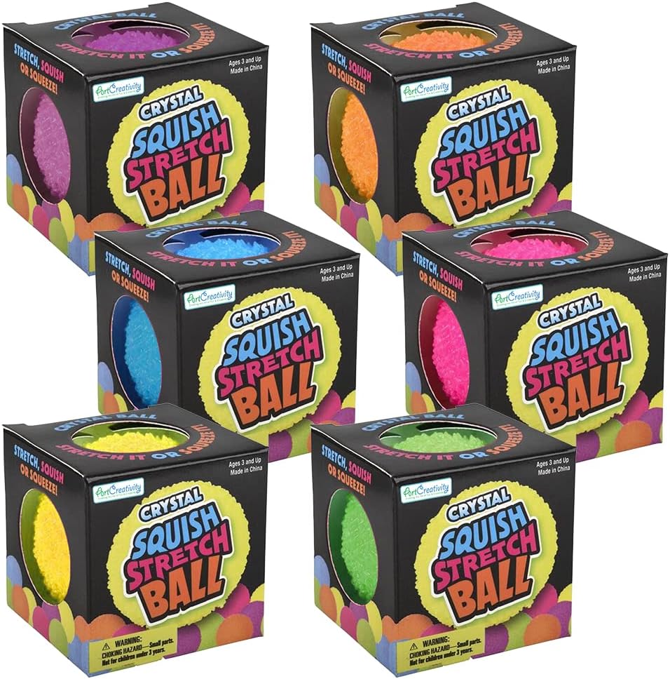 ArtCreativity Stretchy Crystal Gummi Stress Balls, Set of 6, Stress Relief Fidget Sensory Toys for Autistic Children, Anxiety, and ADHD, Birthday Party Favors, Goodie Bag Fillers for Kids