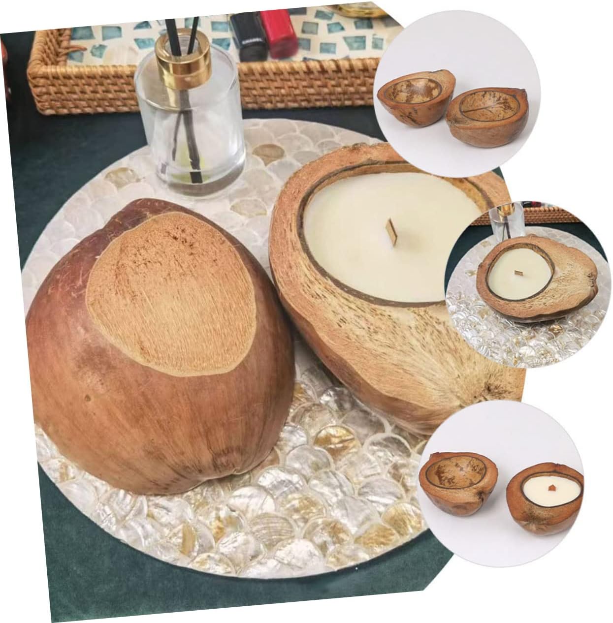 ABOOFAN 2pcs Coconut Shell Candle Holders for DIY Candle Making Tropical Decor for Home for Weddings and Celebrations Unique Aromatherapy Accessories