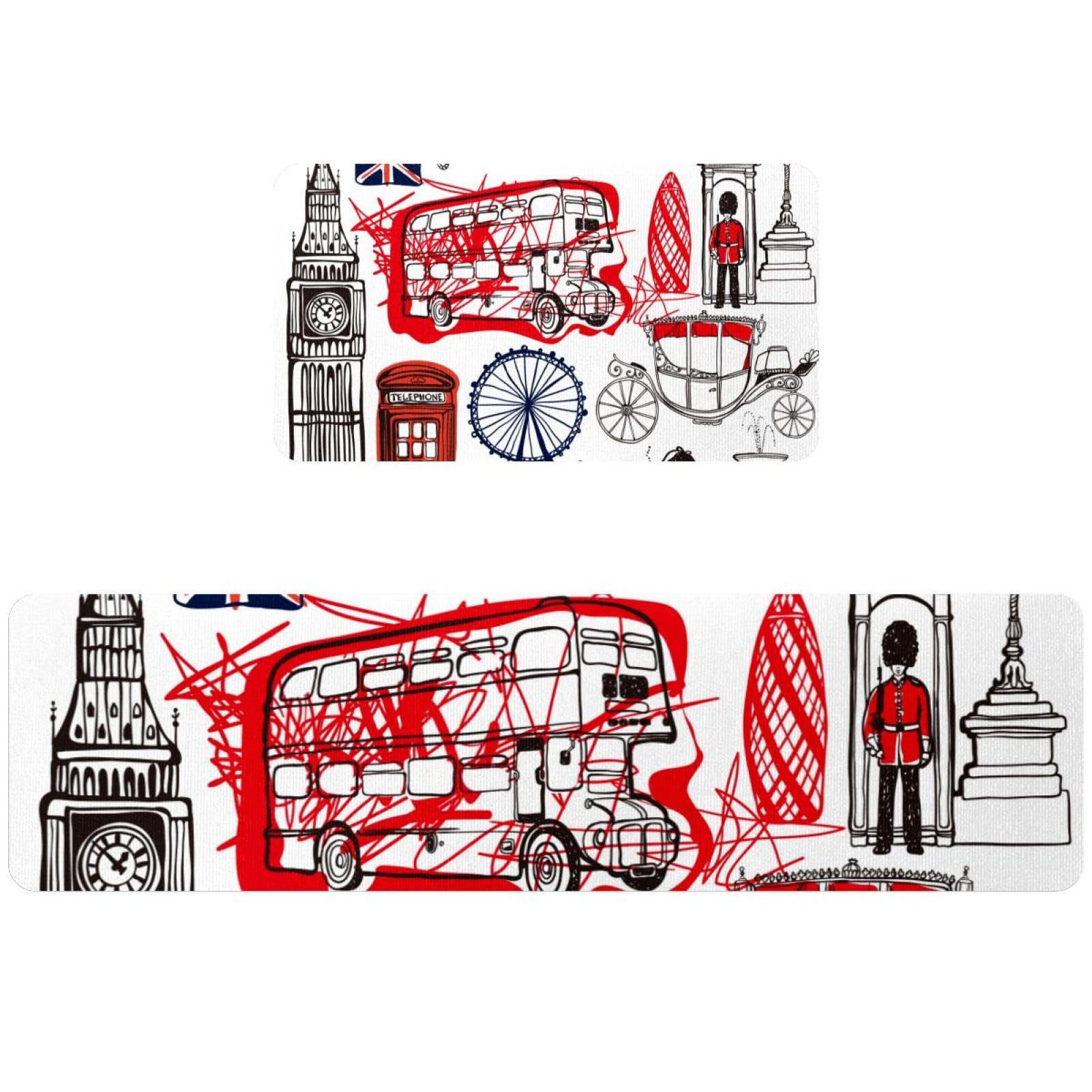 Tapete de cocina con estampado texturizado de carruaje real y autobús de Londres