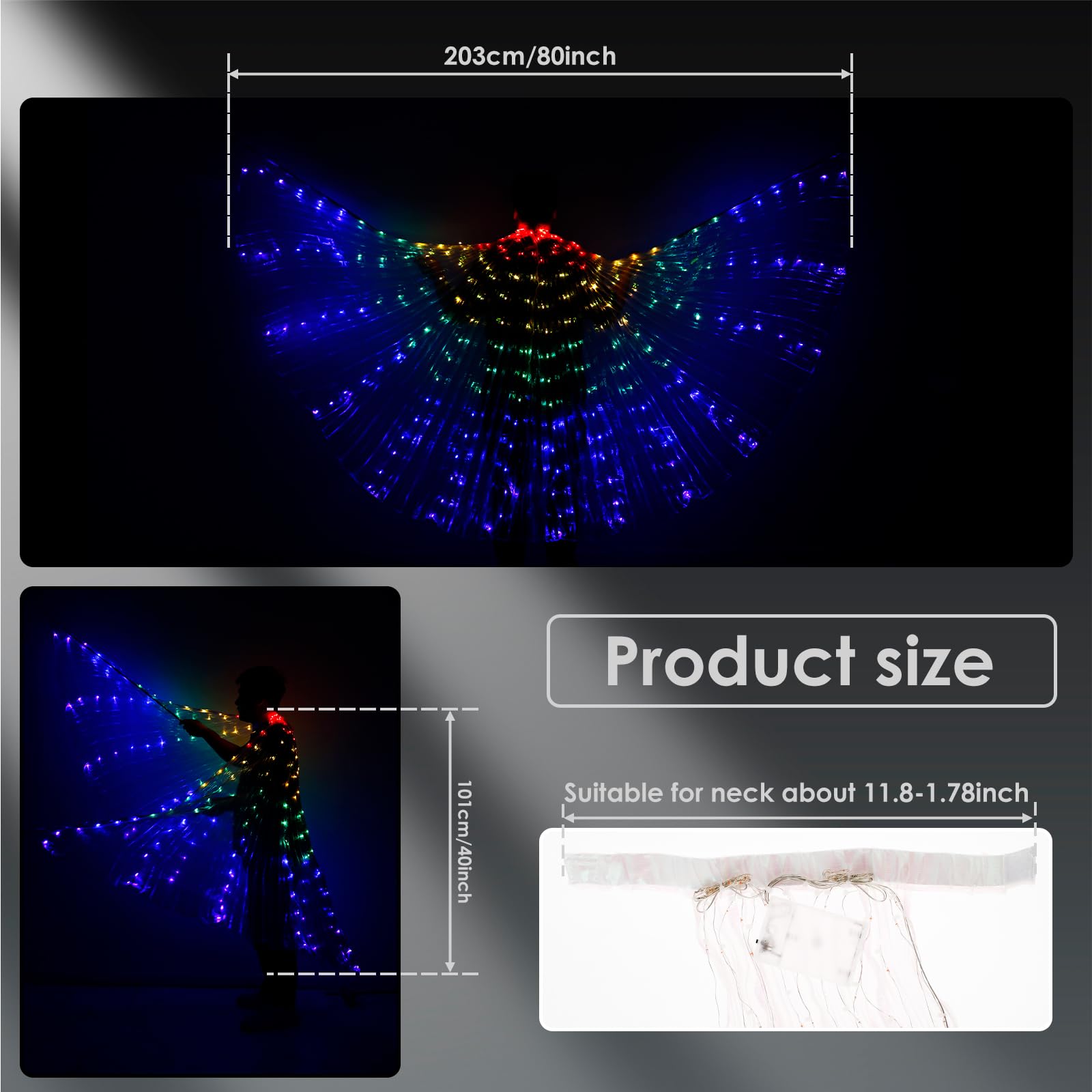 Ali LED Luminose 360° Per Adulti - Rainbow, Lampeggianti, Telescopiche Per Feste, Halloween, Danza - Foto 11