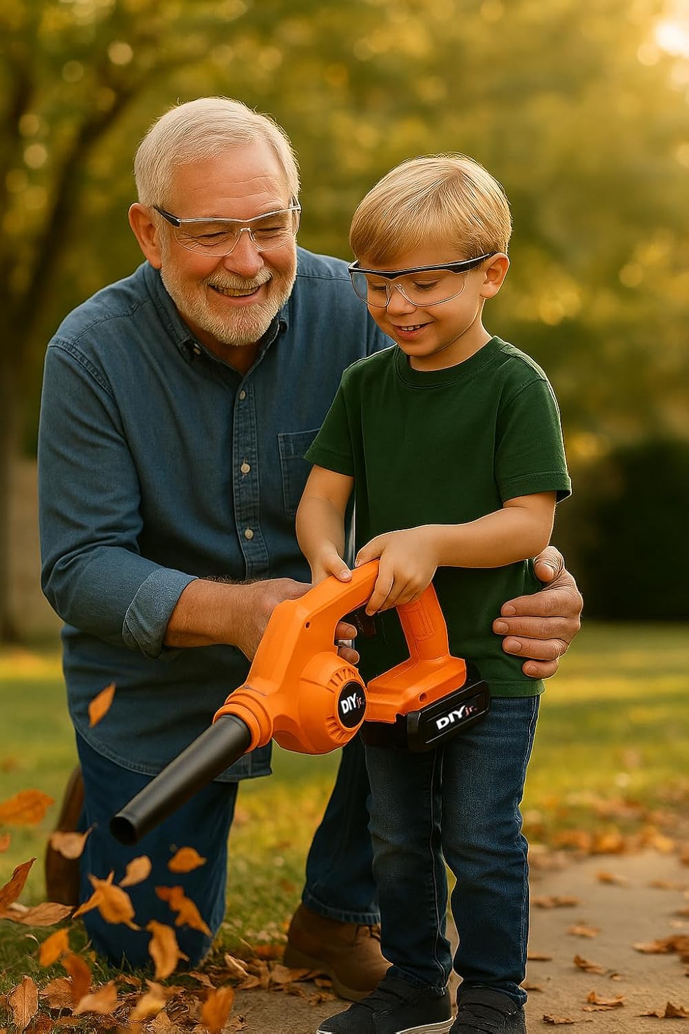 Mentor Me Cordless Leaf Blower for Kids - Real Working Youth Sized Blower with Safety Glasses - Parent-Led Learning Yard Tool - Durable Family Training Equipment, Adult Handling Required