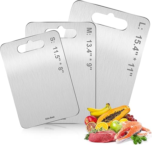 Miniatura 2 de Tabla de cortar de titanio para cocina, tabla de cortar de acero inoxidable de doble cara de grado alimenticio, no tóxica y antideslizante, apta