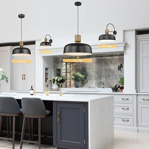 Miniatura 6 de Luces colgantes de granja, lámparas colgantes ajustables con pantalla de metal martillado, iluminación colgante de 12.4 pulgadas para isla de