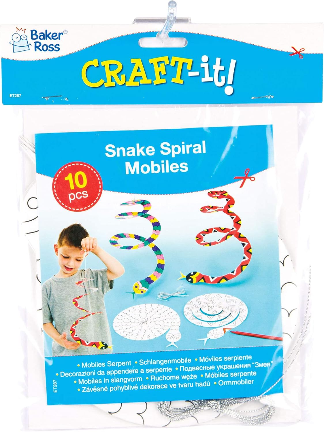 Baker Ross ET287 Spiral Snake Mobiles - Pack of 10, Perfect for Children to Design and Decorate, Ideal for School, Craft Groups, Party Crafting, at Home, White