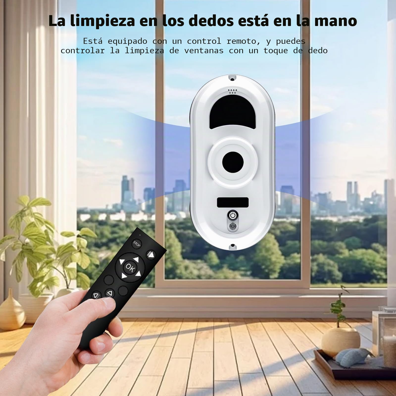 Limpiador de ventanas robótico, 5600 Pa de succión, limpiador de ventanas automático, sistema de seguridad, navegación inteligente, control remoto, para todas las superficies lisas, con 10 paños (C)