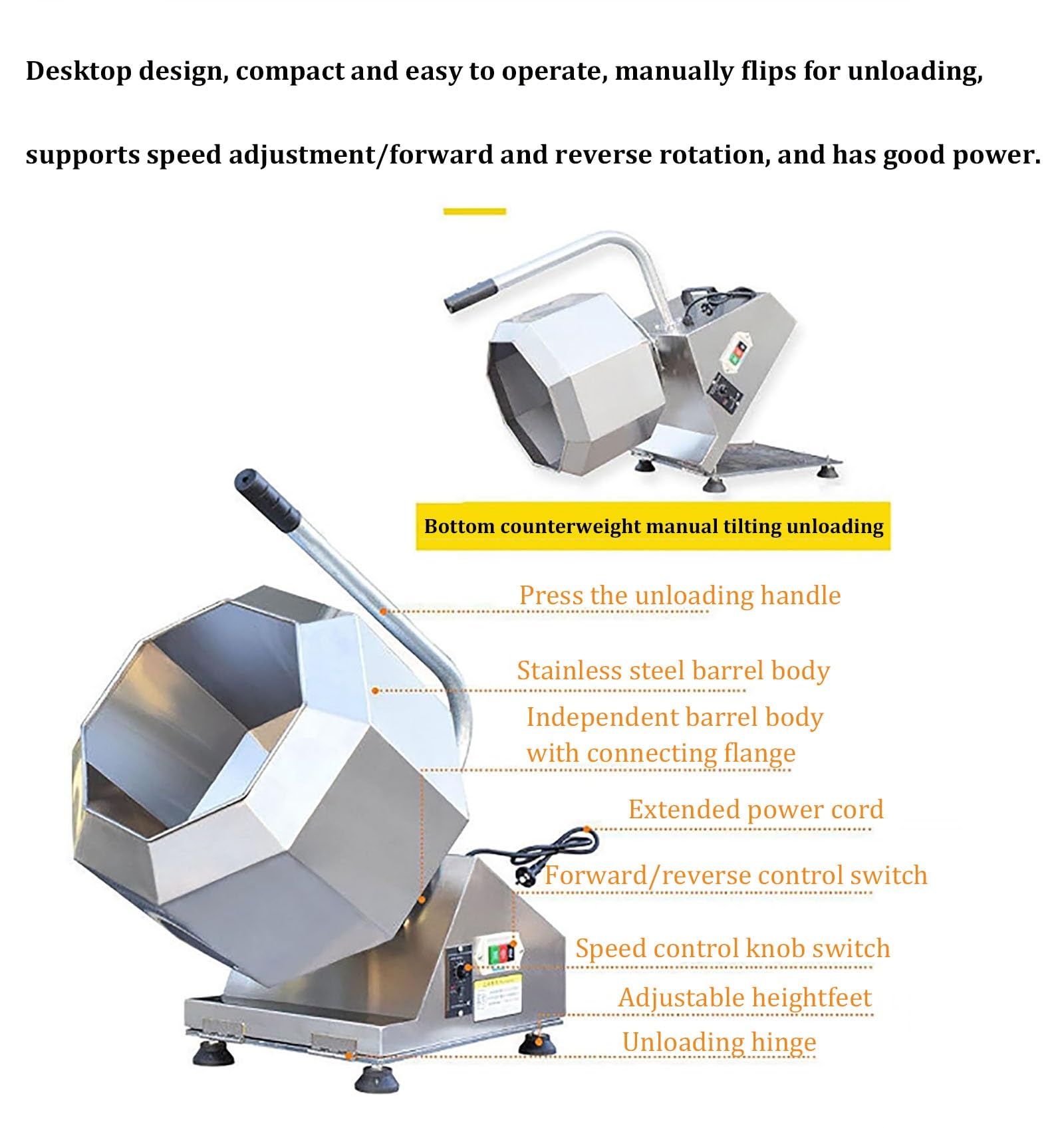 Octagonal Seasoning Mixer, Commercial Food Tumbler, Blender granulatu ze stali nierdzewnej, mieszanie elektryczne, łatwe do czyszczenia i obsługi cukru, marynaty mięsa i materiał