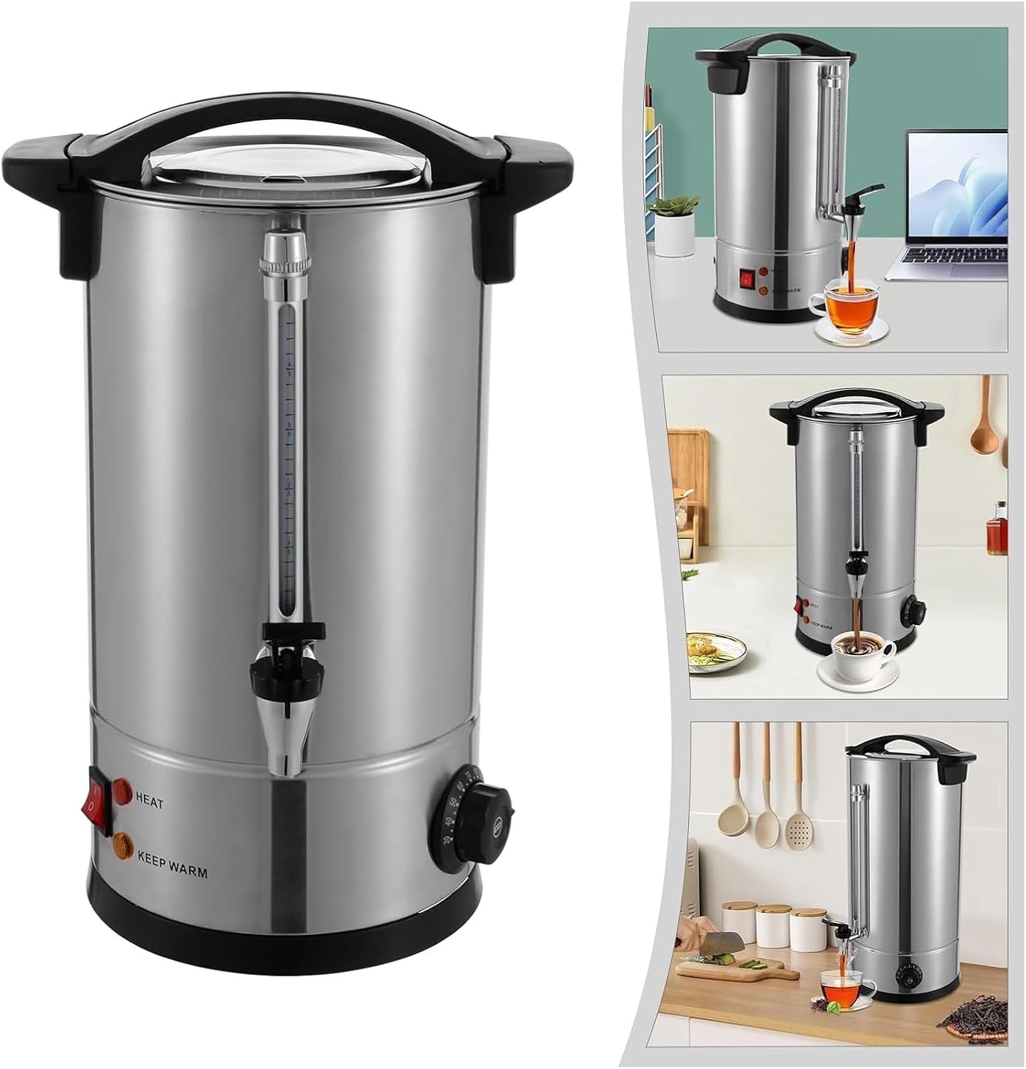 Hot Water Urn Pot Insulated Stainless Steel, Hot Water Dispenser Electric Water Boiler and Warmer Stainless Steel Interior 86-230℉ Temp Adjustable