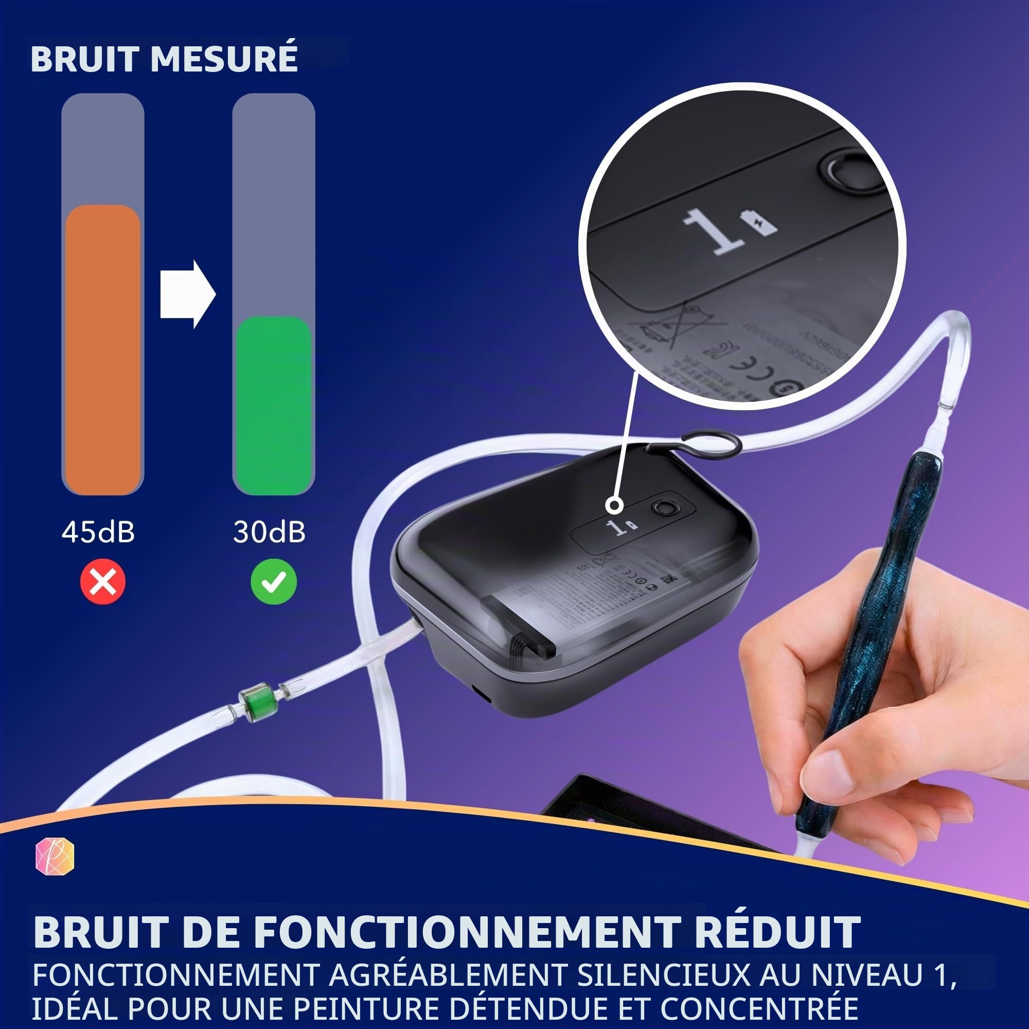 Picmondoo - E-Painter pour peinture à diamant avec affichage numérique et 5 vitesses - Stylo de peinture à diamant sans fil avec pompe à vide et accessoires pour poser les pierres AB sans cire