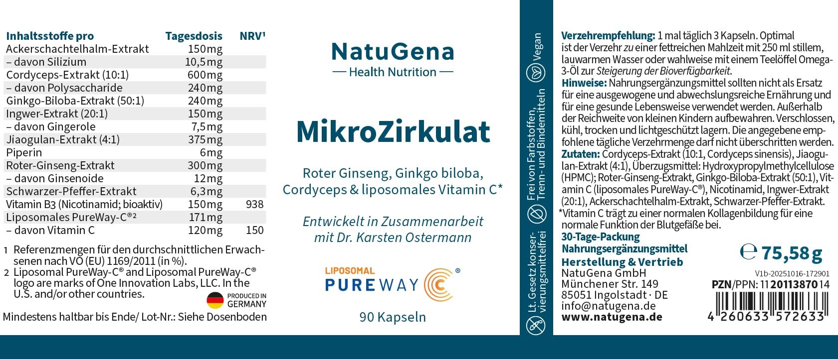 NatuGena MikroZirkulat – Extrakte aus Ingwer, roter Ginseng | 90 Kapseln