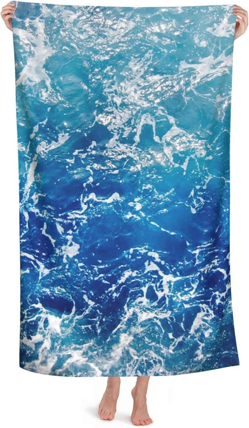 LSRCPD Blue Ocean Waves Sea Sunset Beach Towel Highly Absorbent Microfiber Beach Blanket Soft Bath Towels 80X130 CM