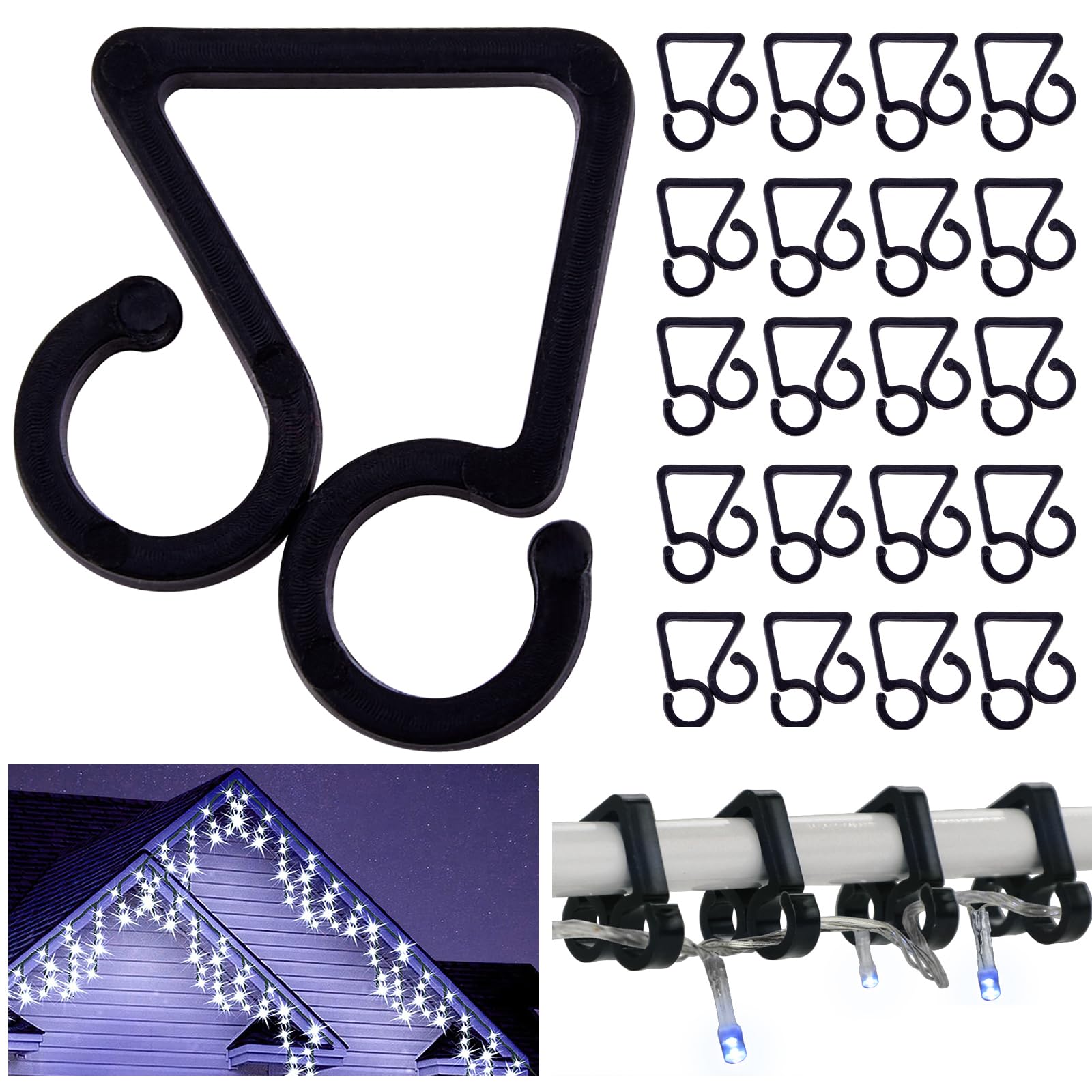 Vikdio 60 Pcs Black Gutter Hooks for Christmas Lights Holiday Lights Clips