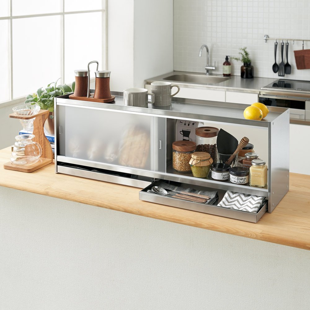 Amazon｜ディノス キッチン収納 キッチンカウンター上収納 ステンレス
